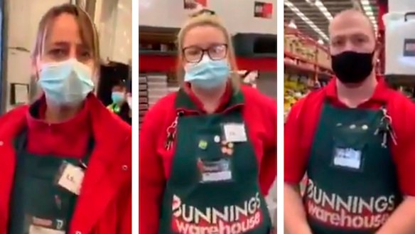 Bunnings staff dealing with a customer who refused to wear a mask.