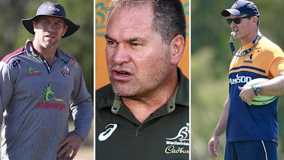 Prospective and current Wallabies coaches Brad Thorn, Dave Rennie and Dan McKellar.