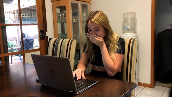 Mia Bellet reacts to her ATAR result.