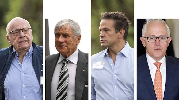 Power and influence: Media moguls Rupert Murdoch, Kerry Stokes and Lachlan Murdoch, and former prime minister Malcolm Turnbull.