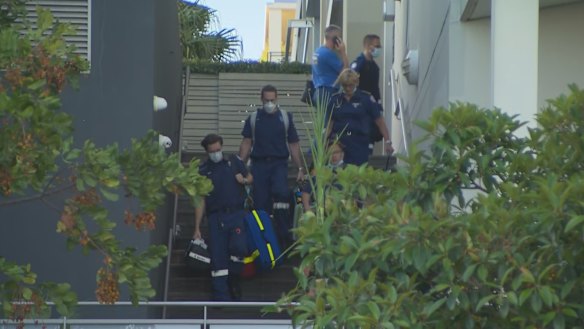 Paramedics at Wentworth Point on Monday.