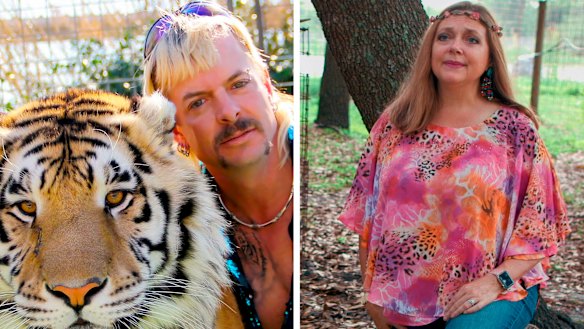 True crime with a punchline. Tiger King’s Joe Exotic and chief rival Carole Baskin.