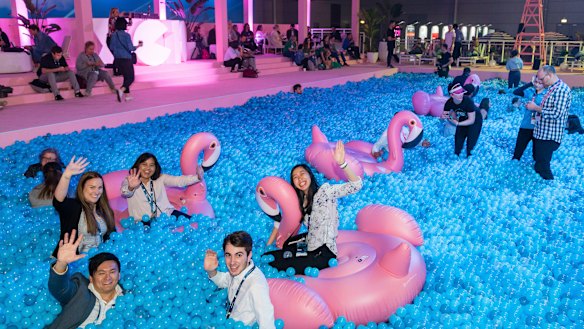Xerocon included a swimming pool filled with plastic balls and inflatable flamingos. 