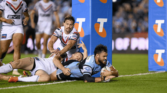 Toby Rudolf celebrates the elimination final win over the Sydney Roosters