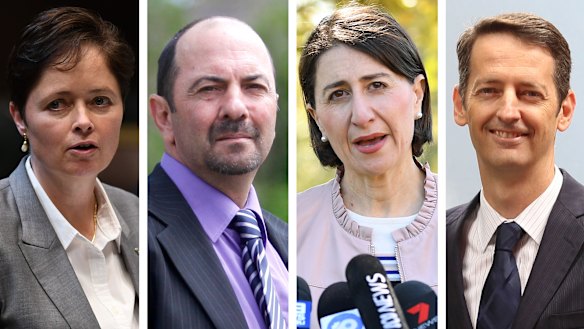 Rebel MPs Tanya Davies, Lou Amato and Matthew Mason-Cox with Premier Gladys Berejiklian (second from right).