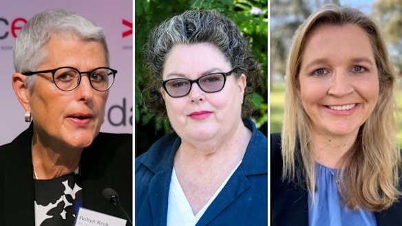 Australia’s coronavirus commissioners (from left) Robyn Kruk, Professor Catherine Bennett and Angela Jackson.