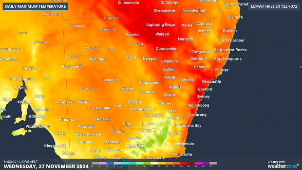 Maximum temperature forecast for Wednesday,