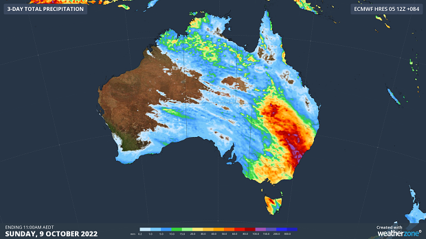 ECMWF 3-day rainfall forecast to 11am Sunday, October 9.