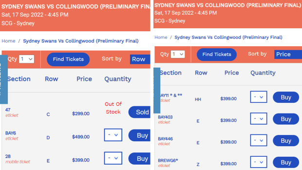 Illegally scalped tickets for the Preliminary final game between Collingwood and the Sydney Swans are being sold for up to $500.