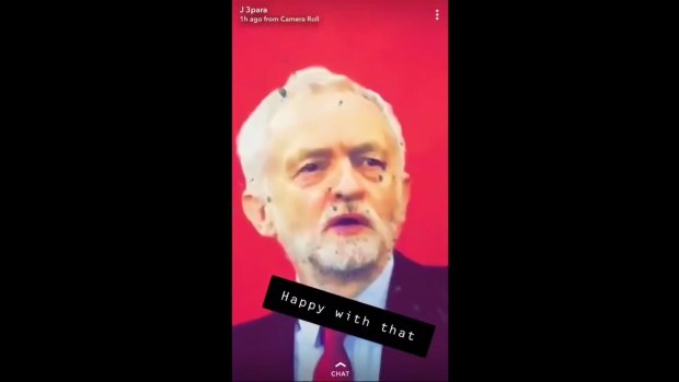 The video ended with a bullet-ridden poster of Jeremy Corbyn, 