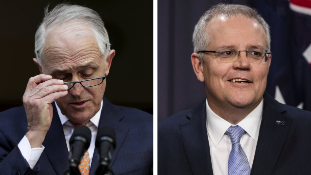 Malcolm Turnbull's final press conference as prime minister, and Scott Morrison addressing the media after winning the Coalition's leadership spill in August.
