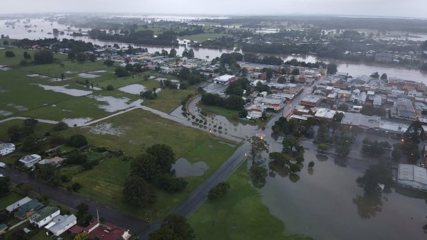 Aerial view of a flooded Kempsey this week. 