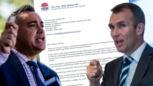 Planning Minister Rob Stokes (right) offered extensive concessions to Nationals leader and Deputy Premier John Barilaro in a letter sent last month. Mr Stokes's office said it had yet to receive a response.