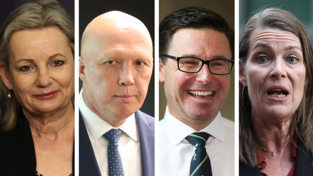 New Coalition leaders Sussan Ley, Peter Dutton, David Littleproud and Perin Davey. 