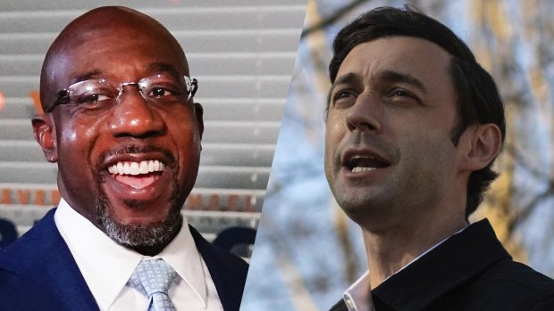 New senators: the Democrat victors in the Georgia run-offs, Raphael Warnock (left) and Jon Ossoff.  