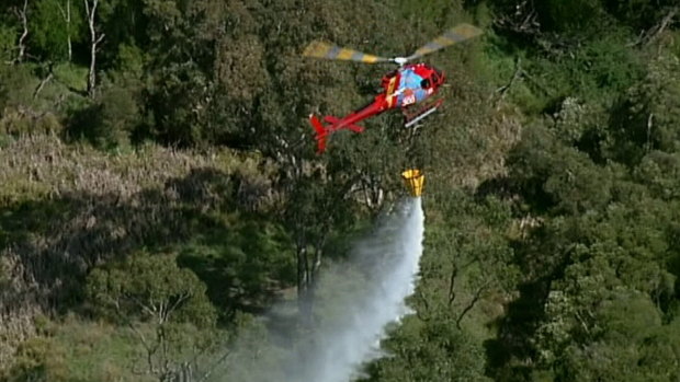 Helicopters dumped water on Jell Park after grass fires broke out. 