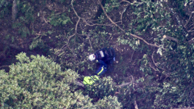 Rescue workers at the site of the landslide in the Blue Mountains.