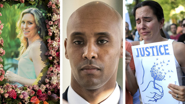 Justine Damond, left, was killed by  Minneapolis police officer Mohamed Noor, centre. 