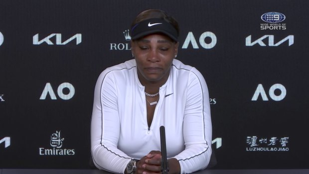 Serena Williams shortly before walking out of her press conference at the Australian Open this year.