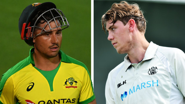 Cameron Green (right) is likely to have to wait to make his international debut with Marcus Stoinis preferred. 