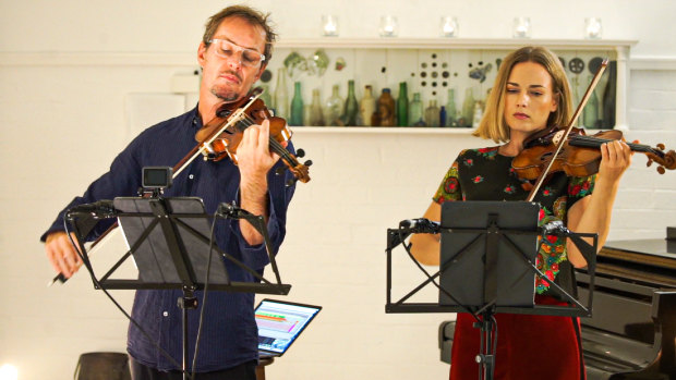ACO's Richard Tognetti and Satu Vanska recording from their home.