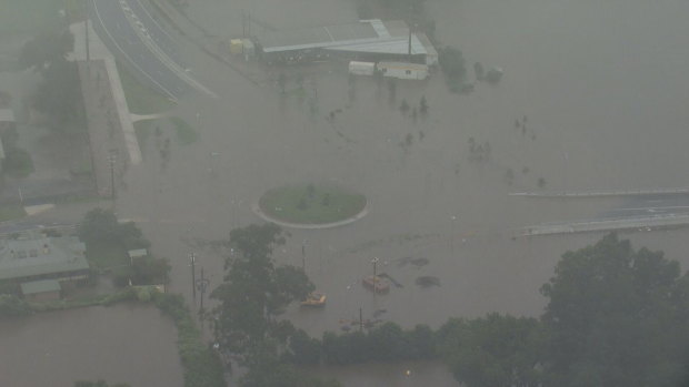 Aerial images of flooding along the Nepean River.