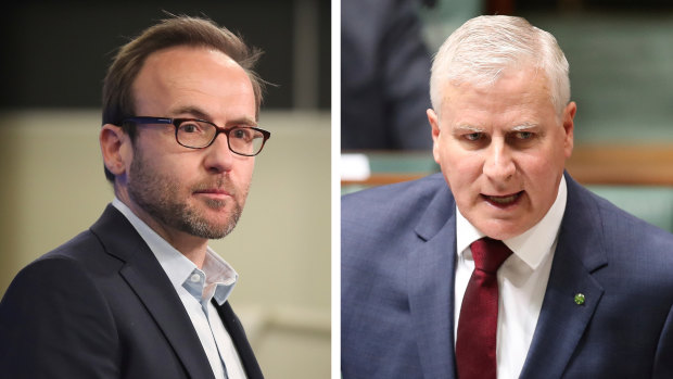 Adam Bandt has been accused of treachery by Michael McCormack after he suggested to South Korean MPs they punish Australian fossil fuel exports. 