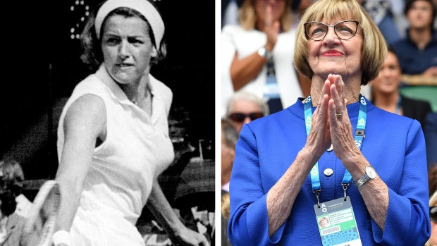 Margaret Court in 1969, left, and in recent times.