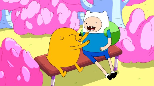 A decade of fun: Jake and Finn explore the animated universe of Adventure Time.