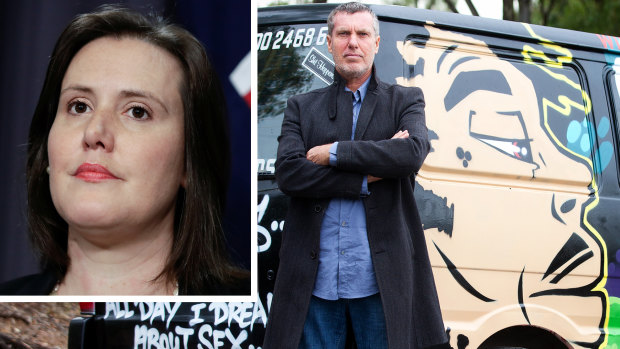 Federal Minister for Women, Kelly O'Dwyer, is taking on offensive language on the side of camper vans owned by John Webb, the founder of Wicked Campers.