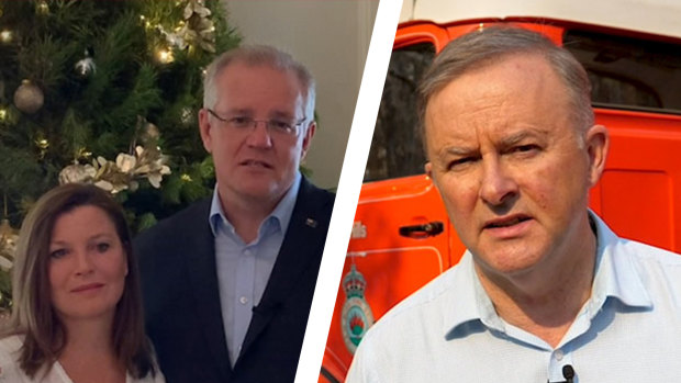Prime Minister Scott Morrison, with wife Jenny, and Opposition Leader Anthony Albanese used their Christmas messages to hail the work of the country's volunteer firefighters.