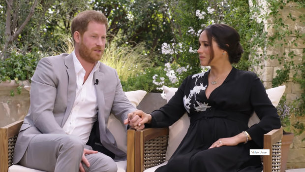 Prince Harry and the Duchess of Sussex speaking to Oprah Winfrey. 