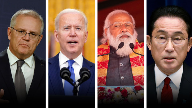 The leaders of the Quad - Scott Morrison, Joe Biden, Narendra Modi and Fumio Kishida.