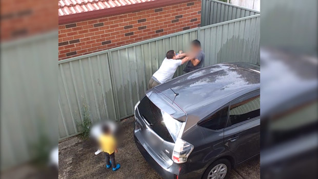 Former Australian Defence League leader Ralph Cerminara was filmed attacking his neighbour in front of the man's two-year-old child.