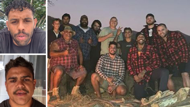 Josh Addo-Carr and Latrell Mitchell camped on a property near Taree in April.