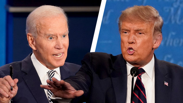 Joe Biden and Mr Trump during the debate. 