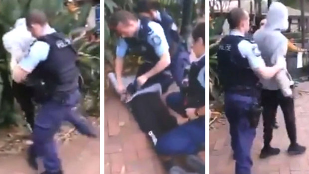 A NSW police officer's arrest of an Aboriginal teenager in Surry Hills on Monday was caught on camera.