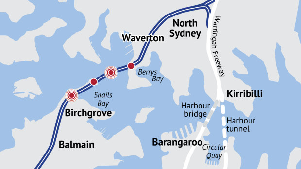 The proposed route of the Western Harbour Tunnel.
