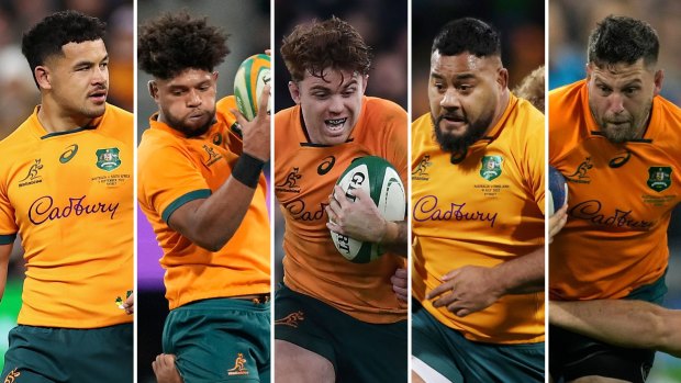 (L-R) Hunter Paisami, Rob Valetini, Andrew Kellaway, Taniela Tupou and Dave Porecki were all injured in Australia’s Test against Ireland. 