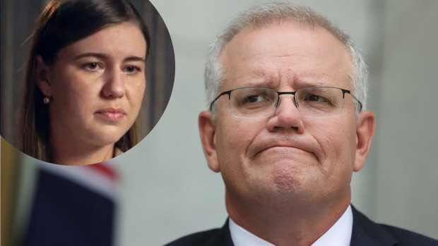 Liberal staffer Brittany Higgins, inset, alleges she was raped in Parliament House. In response Prime Minister Scott Morrison has launched four inquiries.