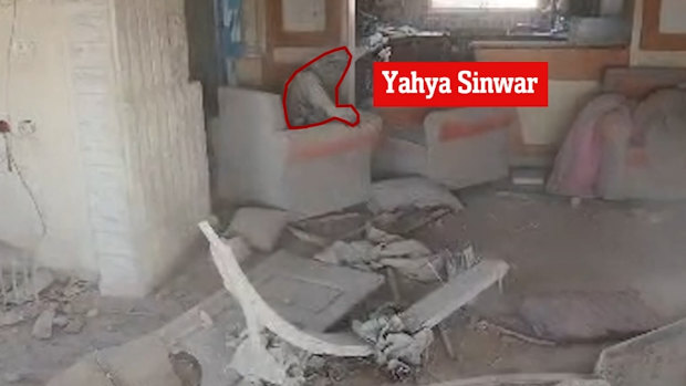 Footage the IDF claims shows Sinwar before his death.