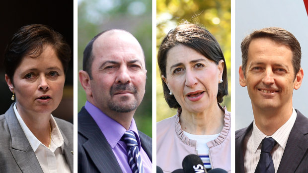 Rebel MPs Tanya Davies, Lou Amato and Matthew Mason-Cox with Premier Gladys Berejiklian (second from right).