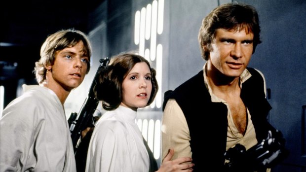 Long, long ago ... Mark Hamill, Carrie Fisher and Harrison Ford in the 1977 film Star Wars.