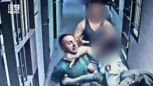 The security footage shows the stabbing of Mohammed Hamzy inside John Marony Correctional Centre at Windsor.