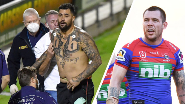 David Klemmer, right, has shown great concern for the welfare of his former Origin teammate after a collision between the pair saw Andrew Fifita hospitalised.