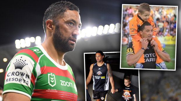 Benji Marshall with then five-year-old Lleyton Giles during the 2010 season.