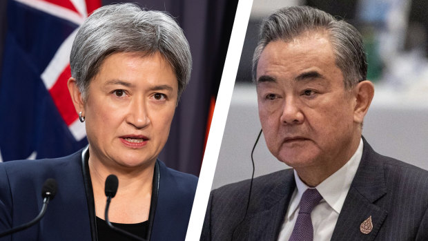 Australian Foreign Minister Penny Wong and her Chinese counterpart Wang Yi. 