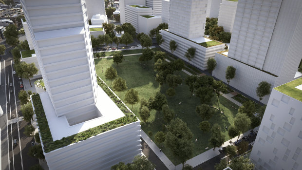 The state government proposes towers up to 40 storeys and two parks for the Waterloo housing redevelopment. 