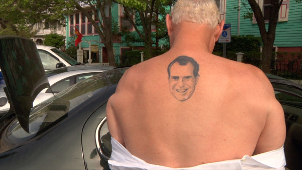 Roger Stone, once a young volunteer for Richard Nixon's re-election committee, has a tattoo of the disgraced former president on his back.