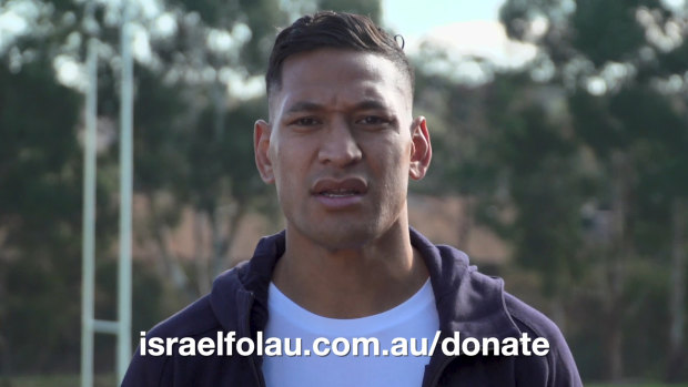 Israel Folau has appeared in a video asking for people to donate money as he begins his legal fight against Rugby Australia. 
